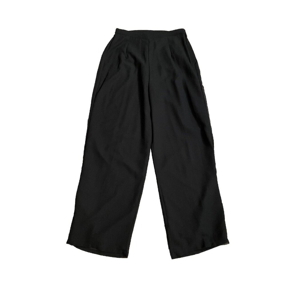 Jkara Size 12 Black Plazo Pants Wide-Leg Polyester Flowy Sheer